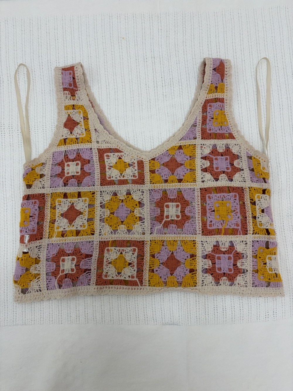 Rebellion Again Crochet Granny Square Knit Crop Top in pastel Colors. Size Large - Picture 3 of 12